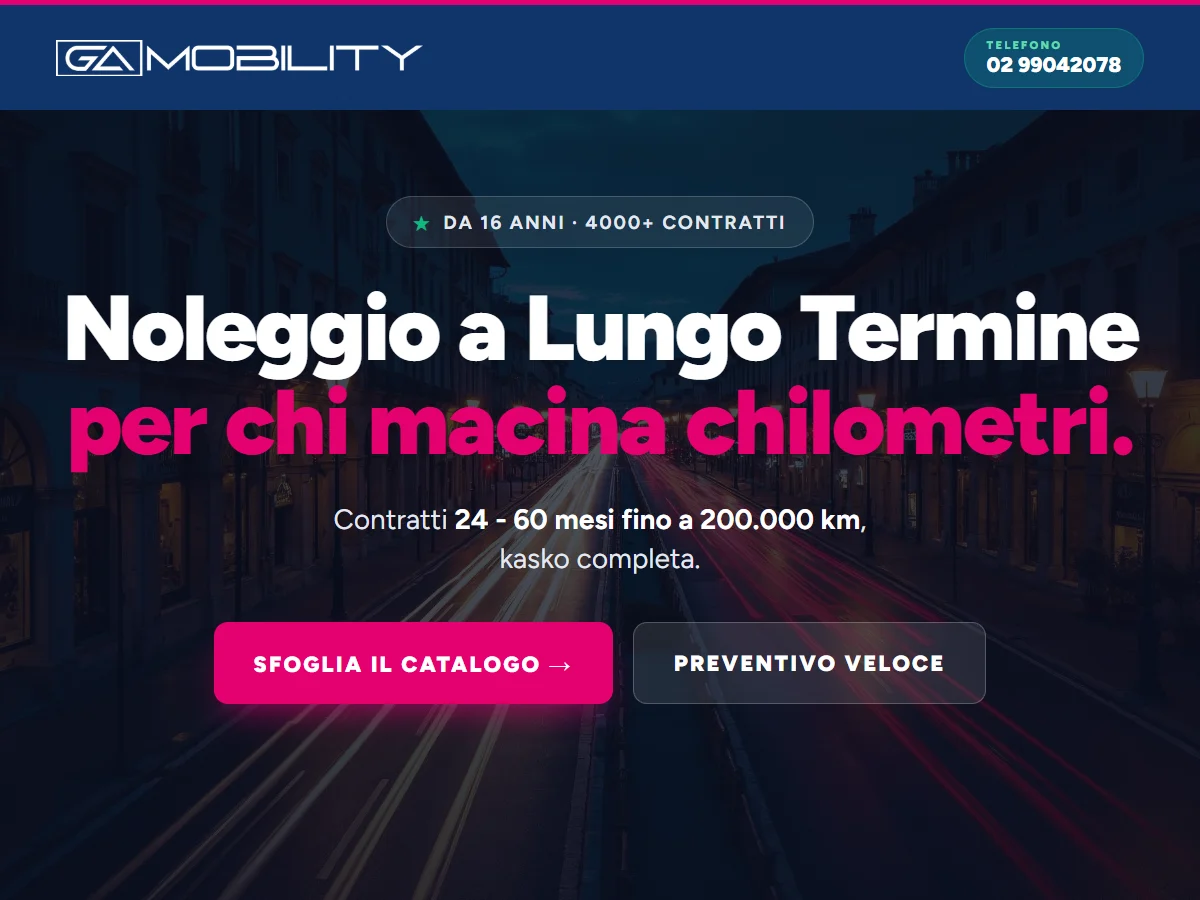 Grafica della home page di GA Mobility